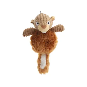 Plush squirrel dog squeaky toy with durable corduroy and soft faux fur texture