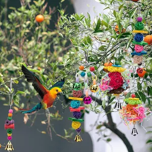 Colorful parrot chew toy set with bells and shredding balls for bird cages