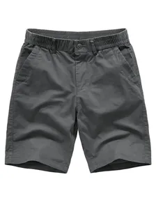 Short décontracté gris foncé pour homme avec taille élastique et coton lavé vintage