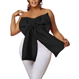 Top a fascia nero con maxi fiocco da donna, sexy maglia corta senza spalline