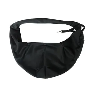 Black solid color crossbody pet sling bag for cats and dogs, portable travel carrier