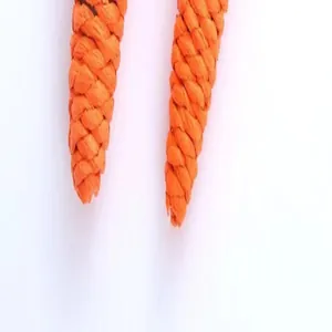 Close-up view of the durable orange braided paper rope material on a carrot-shaped cat toy