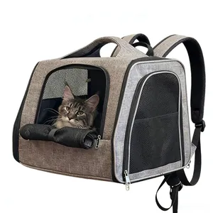 Mochila Transportadora para Mascotas Plegable de Gran Capacidad Malla Transpirable Tela Oxford Bolsa de Viaje Portátil para Gatos y Perros