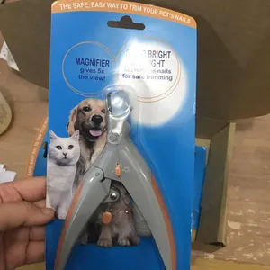 Professional pet nail clippers with LED light and 5x magnifier for cats and dogs.