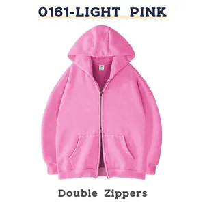 Heavyweight light pink oversized hoodie with double zipper closure for casual wear