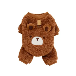 Thickened autumn/winter brown cartoon bear pet fleece sweatshirt with leash traction D-ring
