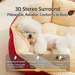 Cuccia accogliente per piccoli animali in peluche rosso e bianco per cani e gatti.