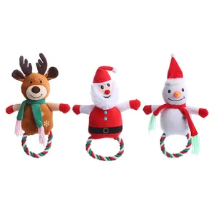 Set van 3 kerst pluche hondenspeeltjes met katoenen touw ring voor interactief spelen
