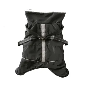 Black warm winter dog vest with integrated harness straps and back reflective strip