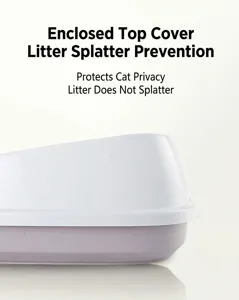 Close-up detail view of the white enclosed top cover on a large anti-splash cat litter box