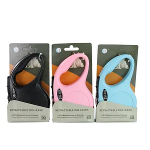 Set of automatic retractable dog leashes in black pink and blue with 3M cord length