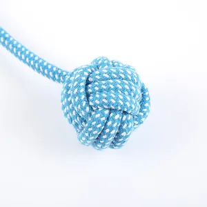 High-quality durable blue and white braided cotton rope ball dog toy for teething and play