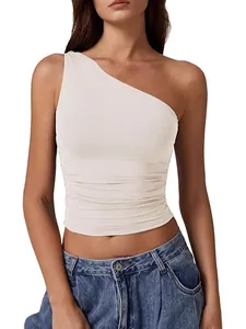 Elegantes weißes ärmelloses One-Shoulder-Crop-Top für Damen im Slim-Fit-Design