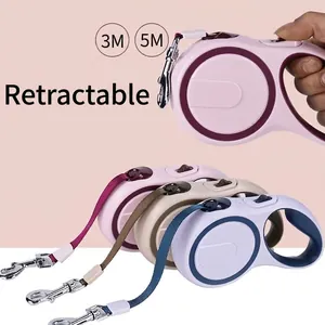 Laisse Rétractable Automatique pour Chien Bicolore en Polyester Corde de Promenade pour Animaux Verrouillage à une Touche Accessoire