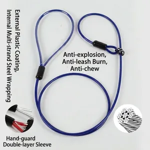 Detail of heavy duty dog P-leash with PVC coated steel wire core.
