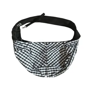 Classic black and white checkered pet sling carrier for cats and small dogs