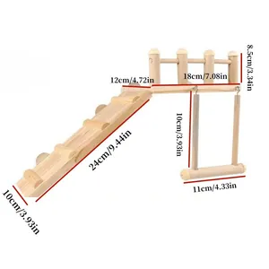 Detailed dimensions of wooden parrot climbing ladder and bird swing toy set for cages