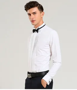 Classic white men's tuxedo shirt featuring a wing collar and pleated front details.