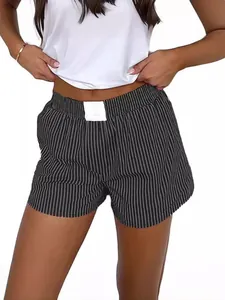 Women's vertical striped pajama shorts with elastic waist and casual lazy home style