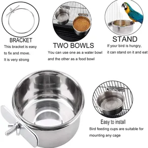 Stainless steel bird feeding bowls with bracket for bird cages