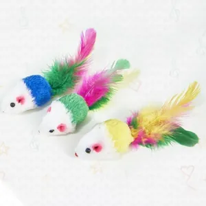Colorful plush mouse cat toys with vibrant feather tails for pet interactive play