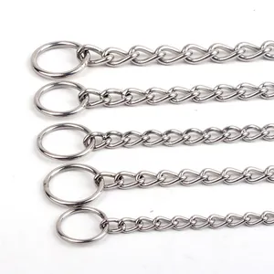 Heavy duty stainless steel P-chain dog collars in multiple sizes for pet training