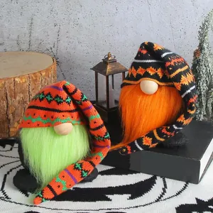 Halloween gnome plush dolls with knitted long hats and colorful beards for desktop
