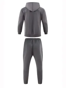 Premium dark grey men's 2-piece athletic tracksuit set featuring hoodie and joggers back view