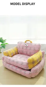 British style bouclé cat sofa bed with cute big eyes and top carry handle