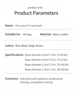 Comprehensive specifications and size guide for the heavy-duty dog leash with P-rope design.