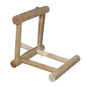 Natürliche Papageiensitzstange aus Holz mit Spiegel für kleine und mittlere Vögel