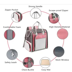 Mochila transportadora plegable para mascotas con malla transpirable y correa de seguridad