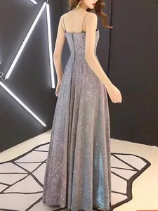 Elegant shimmering spaghetti strap backless evening gown for gala and prom events
