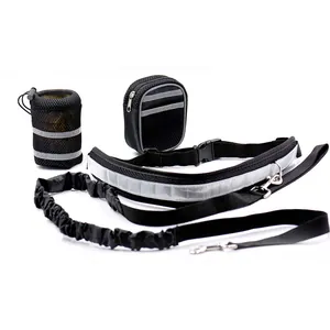 Professional hands-free running pet leash set with reflective waist belt and bungee