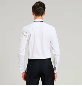 Back view detail of a men's white wingtip collar dress shirt for formal weddings