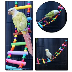 Colorful parrot climbing ladder with wooden beads for bird cage.