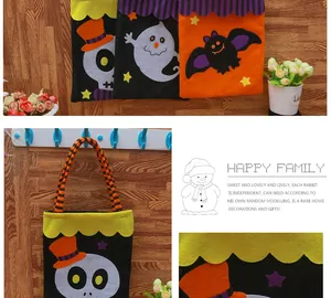 Detailed view of Halloween non-woven candy bags with festive ghost and skull prints