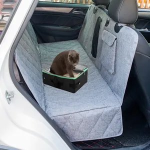 Portable black folding Oxford cloth cat litter box shown in a car interior on a seat cover