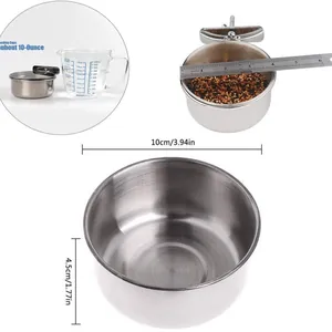 Stainless steel bird feeding cup with 10cm diameter and 10oz capacity bowl