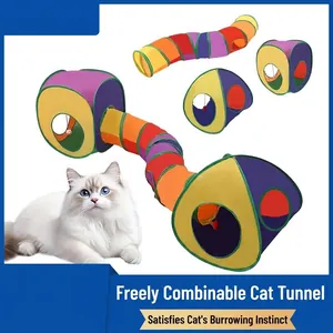 Foldable Modular Cat Tunnel Pet Play Tube Set Colorful Rainbow S-Shaped Cat Channel Indoor Interactive Toy With Storage Bag