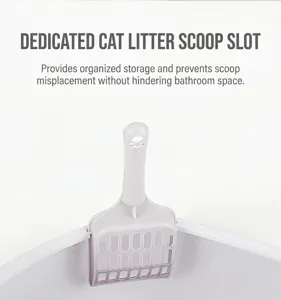 Detailed macro view of the integrated cat litter scoop slot on the high-sided box rim.