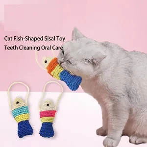 Colorful sisal fish cat chew toy for teeth cleaning and interactive indoor play