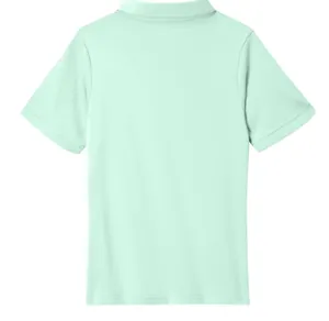 Back view of mint green kids short sleeve polo shirt made of soft cotton fabric