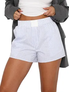 Women's light blue striped lounge shorts with elastic waist for summer