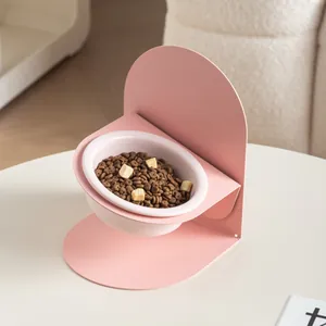 Bol pour chat magnétique rose surélevé avec plat en céramique pour nourriture d'animaux