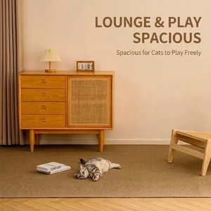 Large durable brown cat scratching mat rug for floor protection and pet play area