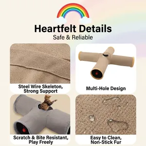 Durable foldable suede cat tunnel toy with multi-way design and scratch resistant fabric