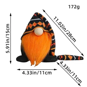 Halloween gnome plush doll with orange beard and long knitted hat, 15cm height dimensions