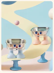 Niedliche Futternäpfe mit Comic-Figuren und Edelstahleinsätzen in Rosa und Blau