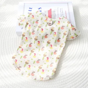 Summer thin pet vest with cute cartoon dinosaur egg print and metal D-ring harness